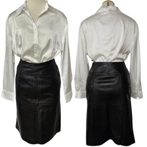 Jaclyn Smith Quilted Lambskin Leather Knee Length Skirt With Slits In Black Sz S